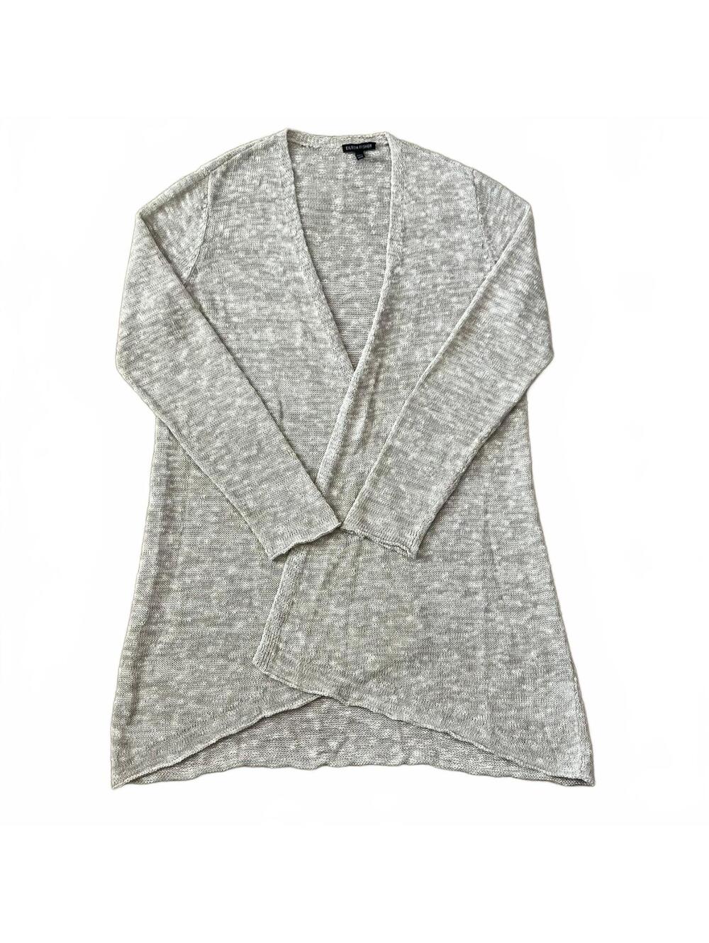 Eileen Fisher Open Front Linen Cardigan Sweater Beige Size Medium